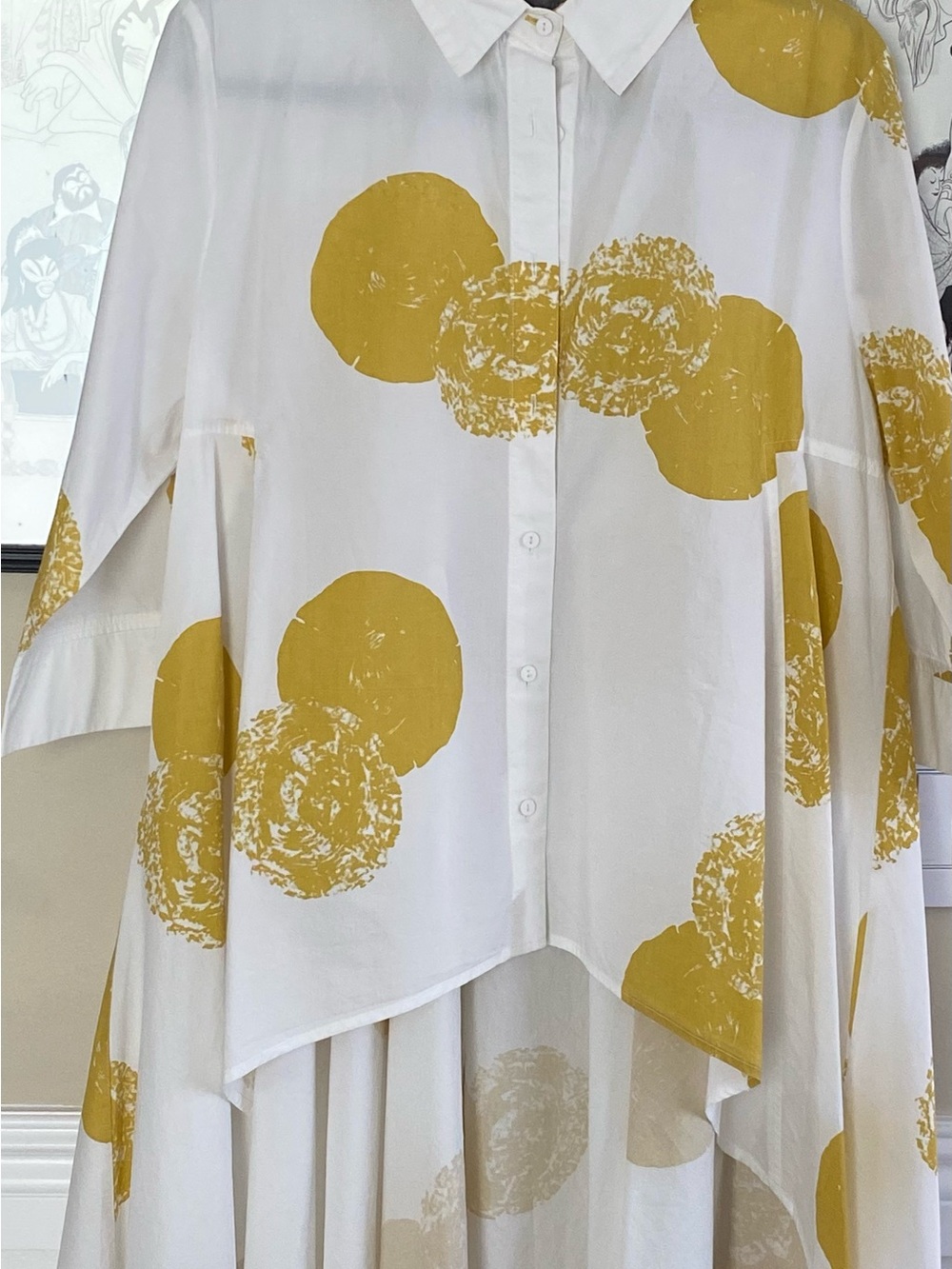 White Tunic Top with Mustard Dot Print
